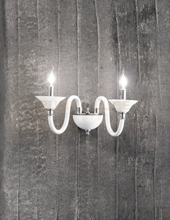 APPLIQUE TEBE 2 LUCI BIANCO E CROMO ATTACCO E14 L.35CM