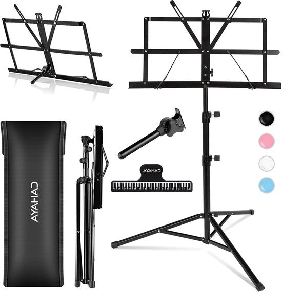 Standarizzazione musicale portatile con tasca per trasporto - clip per libretti musicali - stand per palco - stand per laptop - nero