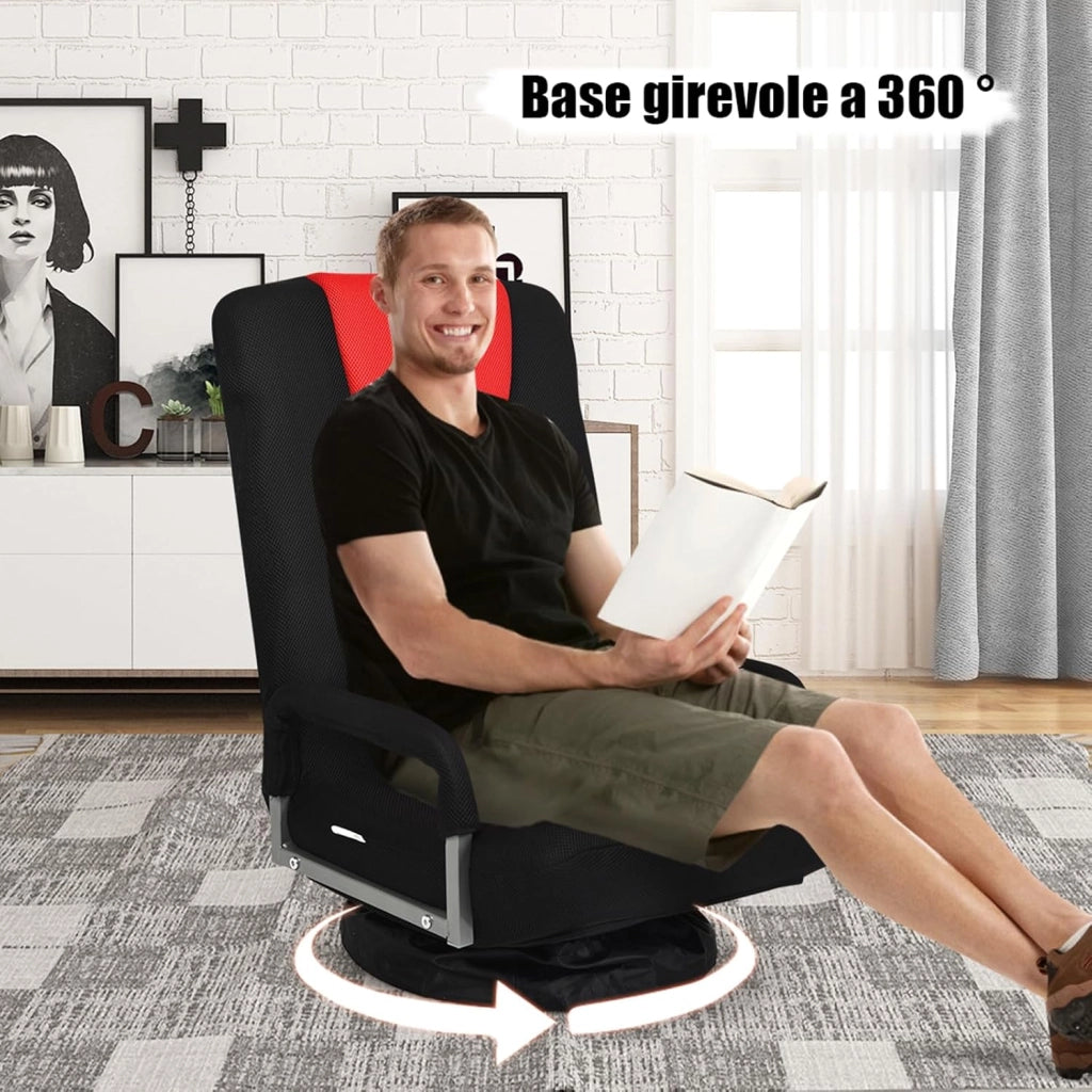 Poltrona Relax da Pavimento, Sedia da Pavimento Pieghevole, Sedia da Terra Girevole a 360°, per Salotto Camera da Letto, Portata 140 kg (Rosso)
