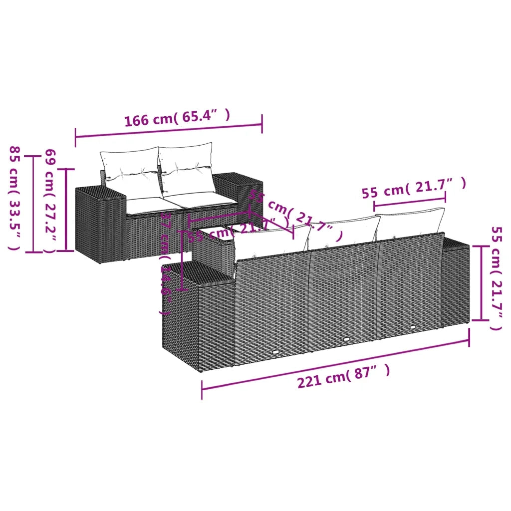 Set Divano da Giardino 6 pz con Cuscini Beige in Polyrattan 3222298