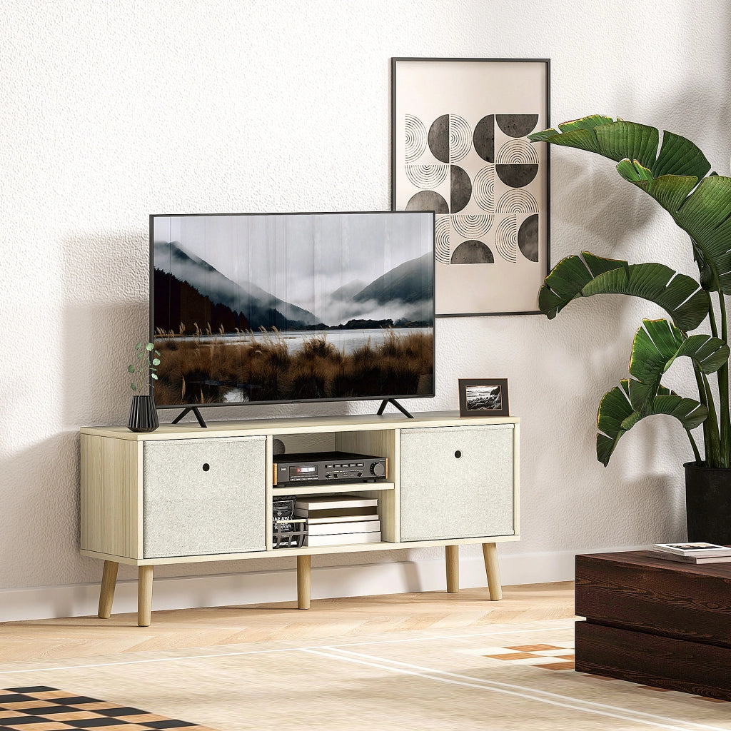 Mobile TV con 2 cassetti e ripiani aperti ¨C zephmum ¨C Legno e Beige 50 pollici