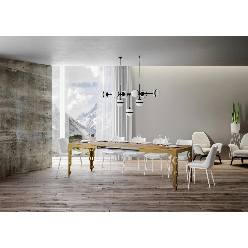 Tavolo allungabile 90x120/224 cm Karamay Evolution telaio Oro - Quercia Natura