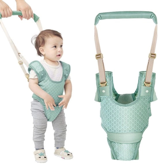 Baby walker con cintura di sicurezza regolabile, supporto alle anche rimovibile e seduta per le mani per bambini che imparano a camminare (9-24 mesi) (verde respirante).