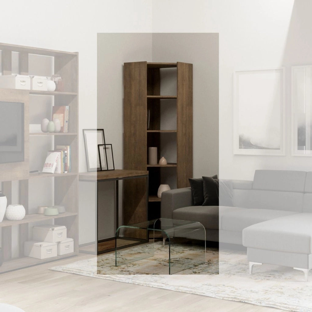 Libreria Angolare Moderna 5 Ripiani 60,3x60,3x205 cm in nobilitato Noce