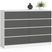 Cassettiera AKORD K140 Bianca 138 cm 8 cassetti inserto frontale Grigio Grafite 138x40x99 cm