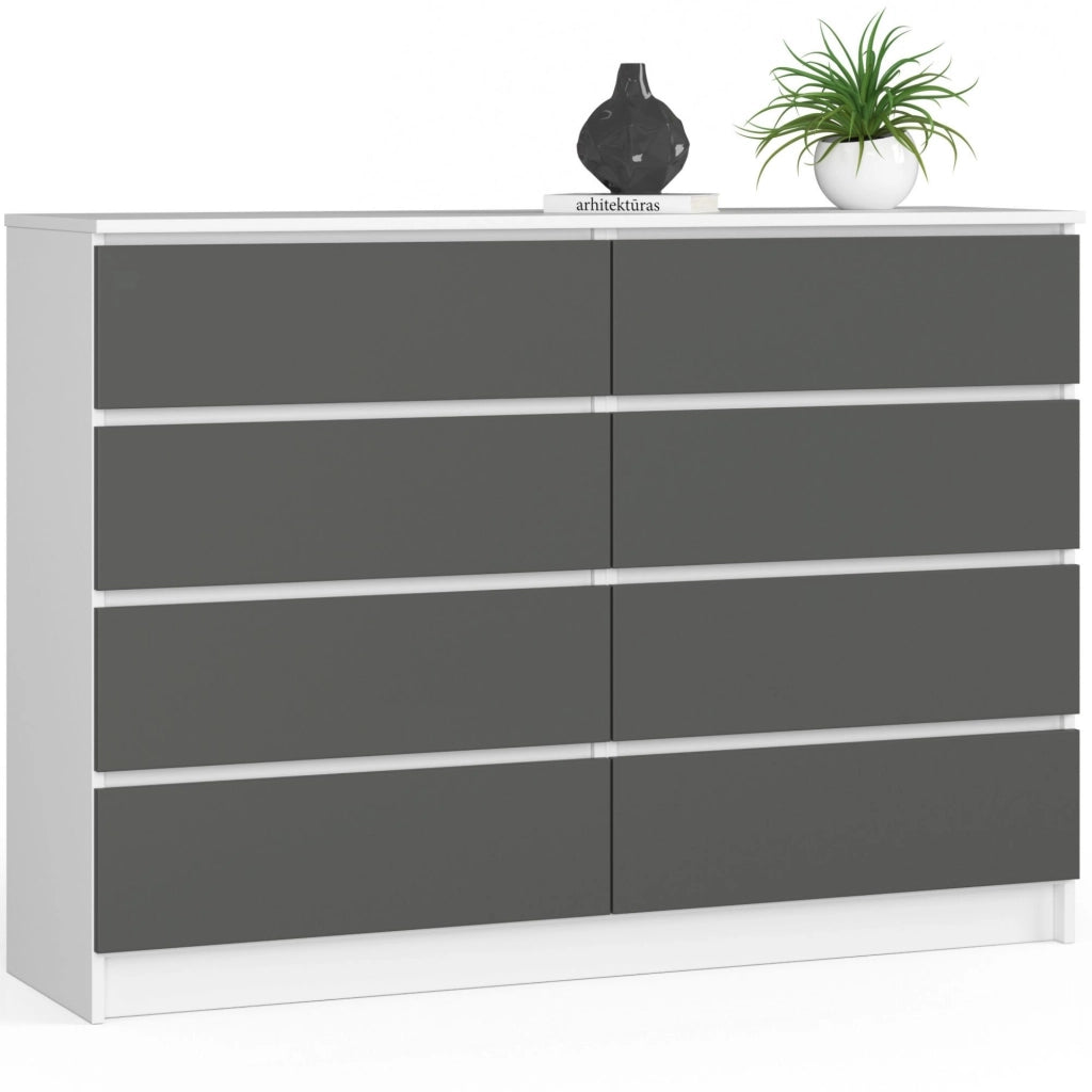 Cassettiera AKORD K140 Bianca 138 cm 8 cassetti inserto frontale Grigio Grafite 138x40x99 cm