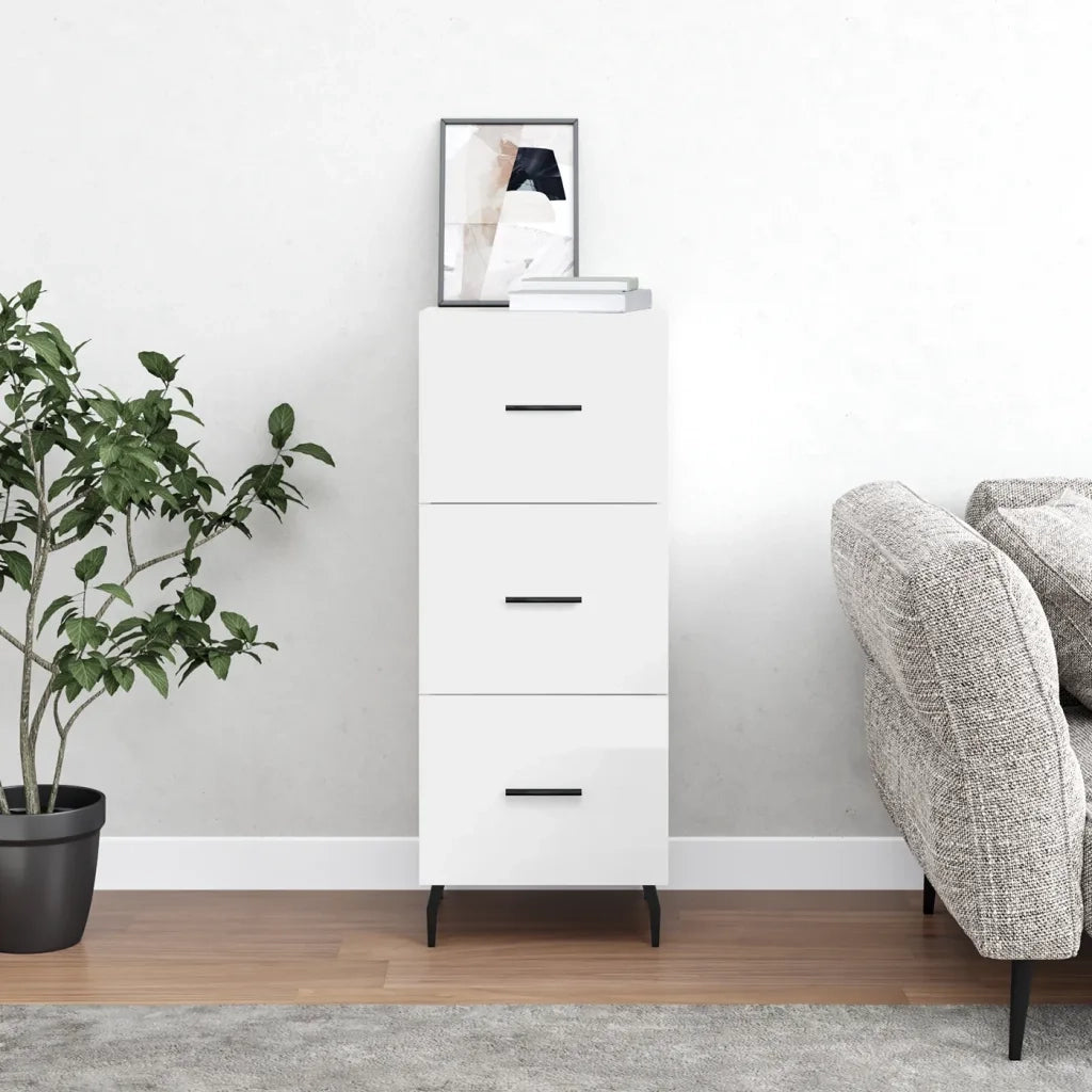 Credenza Bianco Lucido 34,5x34x90 cm in Legno Multistrato 828622
