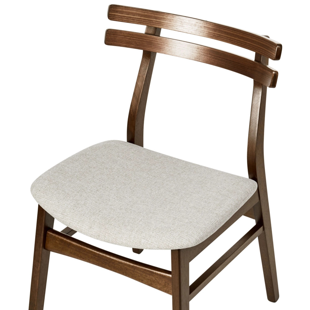 Set di 2 sedie da pranzo in tessuto beige e struttura in legno massiccio marrone retrò senza braccioli con seduta