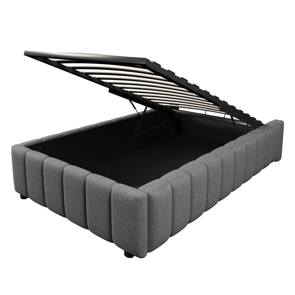 OKWISH Letto Contenitore 90×200 cm, Letto Singolo con Contenitore Idraulico, senza Testiera, senza Materasso, in Lino, Grigio