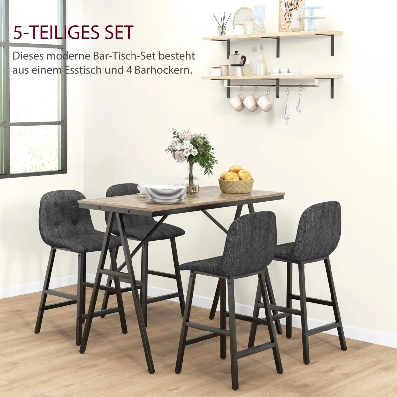 Tavolo da bar con 4 sgabelli, seduta imbottita, effetto lino, per cucina e sala da pranzo, 120 × 60 × 91 cm