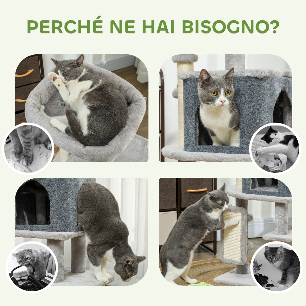 Albero per Gatti con Casetta e Tiragraffi ¨C Zephmum ¨C Grigio 104 cm