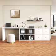 Scrivania angolare girevole 360° in MDF bianco con 4 vani, 4 cassetti, struttura 4 cm, 120×48×78 cm + 140×35×74 cm