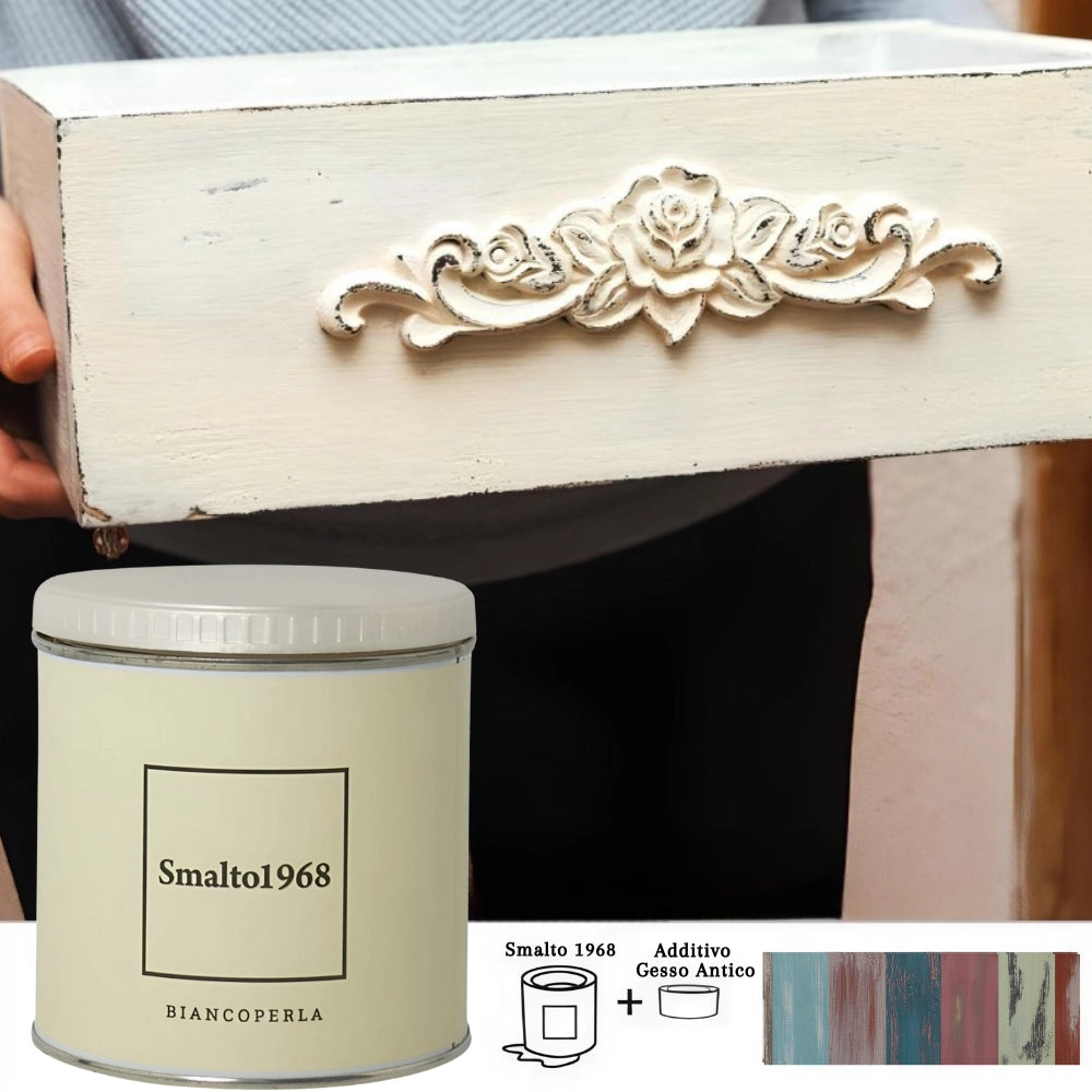 Smalto1968 base acqua gesso antico shabby chic finitura opaca multicolore l 0.5 *** colore- biancoperla, confezione 1