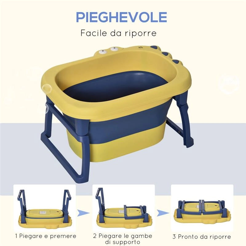 VASCA BAGNETTO PIEGHEVOLE 0-6 ANN IN PLASTICA ANTISCIVOLO 75X55X43CM