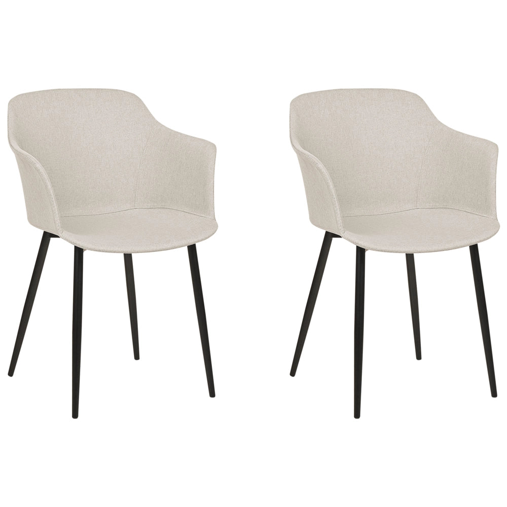 Set di 2 sedie da pranzo in tessuto beige chiaro imbottito con gambe nere Stile retrò Mobili per il soggiorno