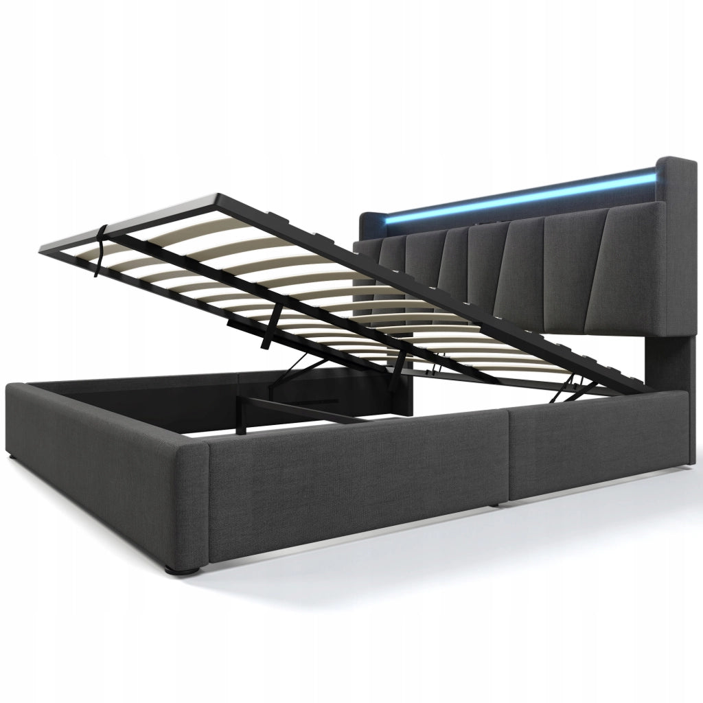 Letto matrimoniale 160x200 - Xylo - USB e LED, grigio, senza materasso