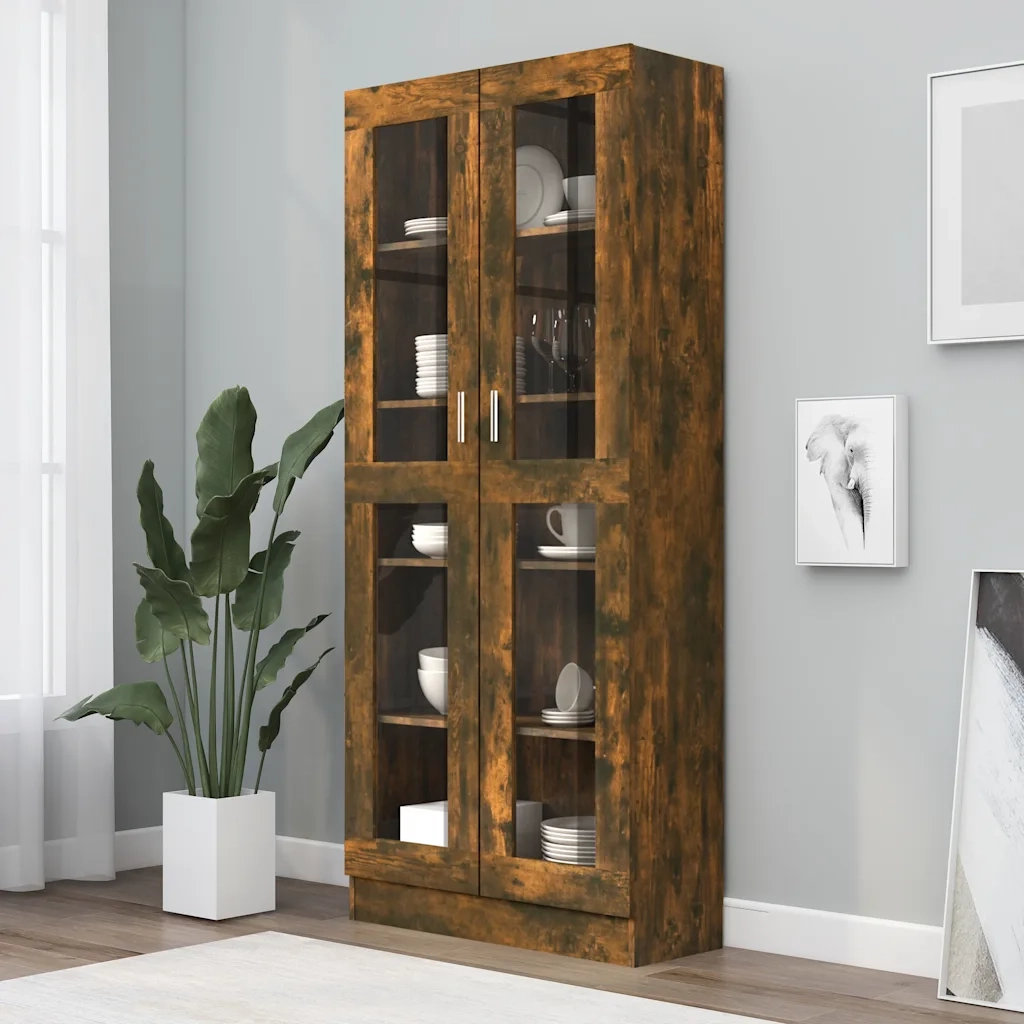 Mobile Vetrina Rovere Fumo 82,5x30,5x185,5 cm Legno Multistrato cod mxl 8939