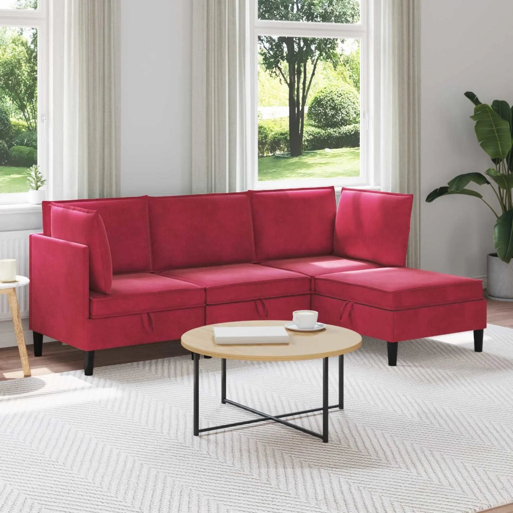 Set di mobili per il soggiorno 4 pcs Rosso Vino Velluto