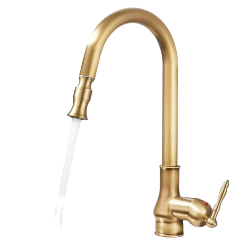 JANA | Rubinetto da cucina estraibile vintage in acciaio inossidabile ottone antico| miscelatore arco alto  alta pressione ruotabile a 360° 2 attacchi