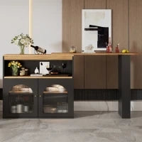 Moderno tavolo da bar allungabile, con spazio di stoccaggio, Rotabile, 138-193×39×105 cm, Nero