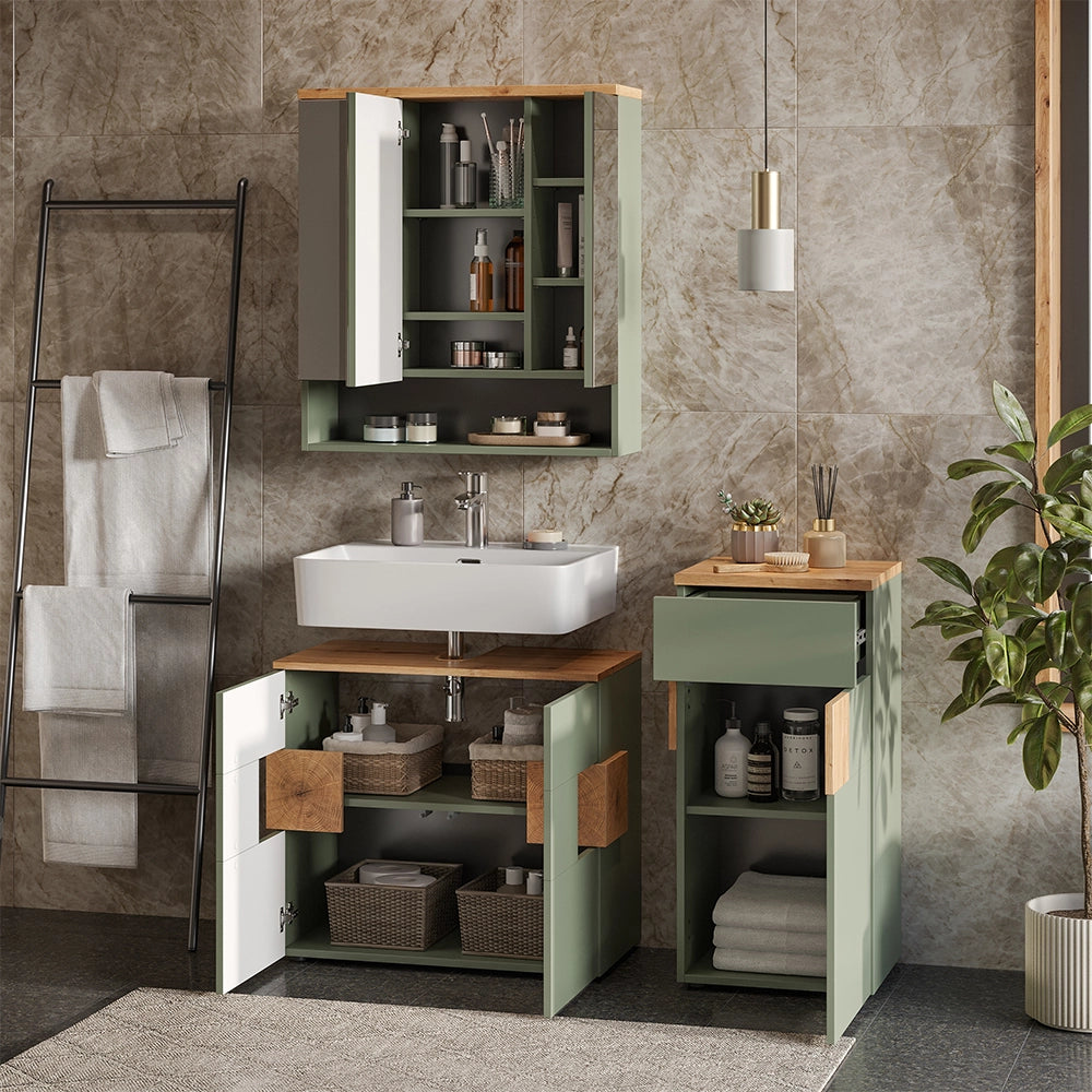 Vicco Set di mobili da bagno Verde/Artigianale 3 parti