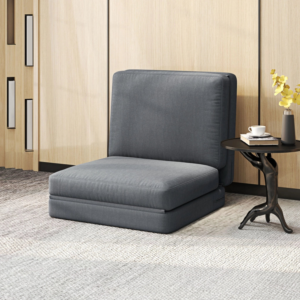 Divano letto 3 in 1 pieghevole in poliestere effetto velluto con cuscini imbottiti grigio scuro senza montaggio