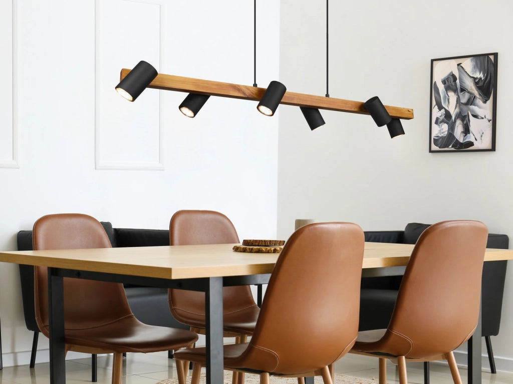 Lampadario Trio MARLEY nero/legno 6xGU10 Ø115 h150