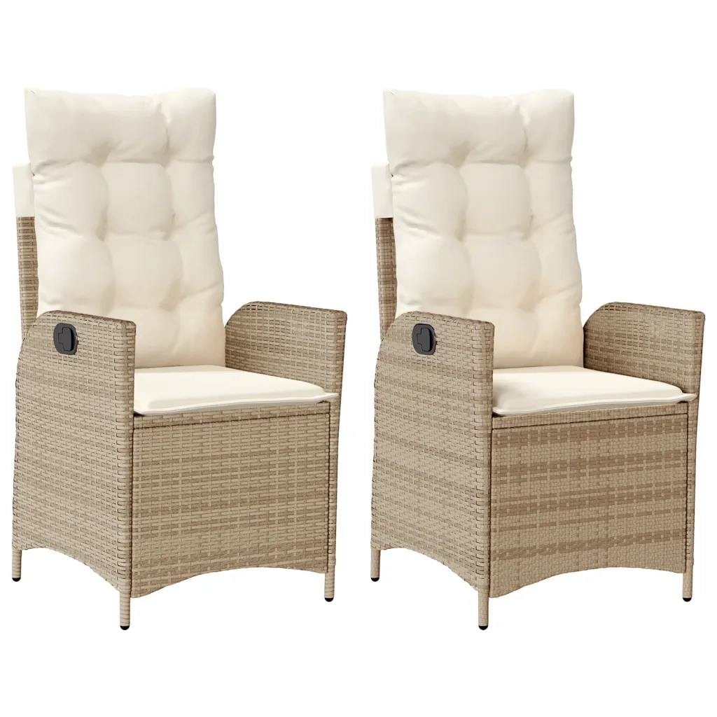 Sedie Reclinabili da Giardino 2 pz | Sedie da Esterno con Cuscini Beige Polyrattan