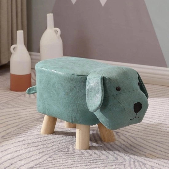 Sedia a Rotelle in Legno per Bambini con Disegno Caricaturale di Cane, Piccola Sedia per Casa e Scuola Materna (Verde Chlorotico)