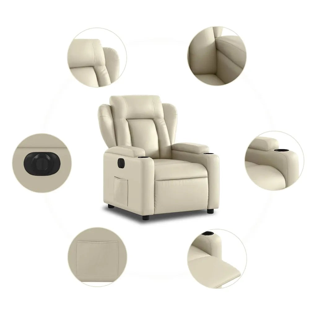 Divano Sedia-Poltrona Reclinabile Elettrica Crema in Similpelle 252941