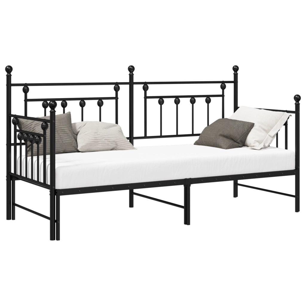 Letto a giorno con lettino estraibile Nero 75x190 cm Acciaio