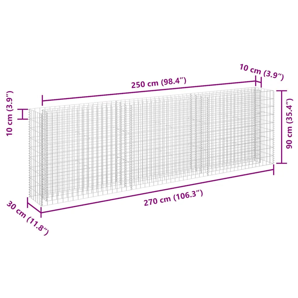 Gabbione Letto Rialzato in Acciaio Zincato 270x30x90 cm cod mxl 49625
