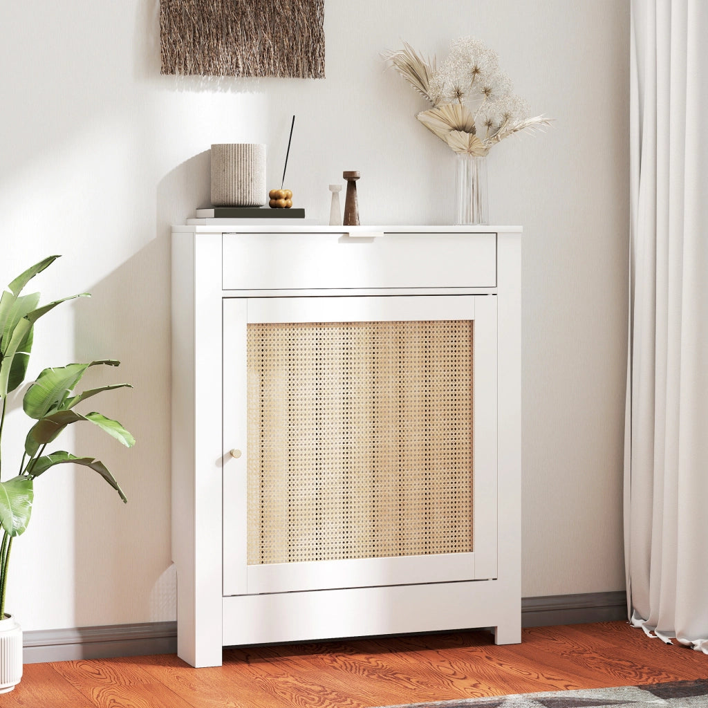 Cubre Radiatori con Porta e Rattan ¨C Minimal ¨C Bianco