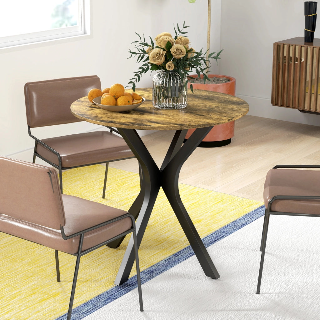 Tavolo da pranzo rotondo per 2 persone con base in acciaio, per cucina e sala da pranzo, in MDF, marrone, Ø 78 × 75 cm