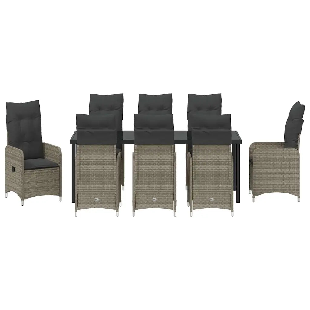 Set da Pranzo per Giardino con cuscino 9 pcs Grigio polyrattan 3379652