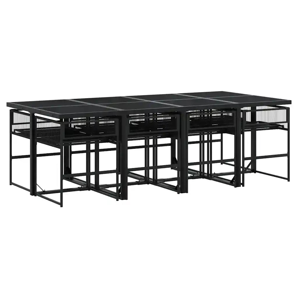 Set da Pranzo da Giardino 9 pz con Cuscini Nero in Polyrattan 3295025