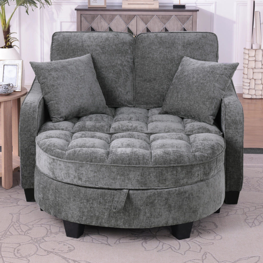 Divano letto 2 in 1 con pouf contenitore; Divano convertibile; in tessuto traspirante; legno di eucalipto; grigio scuro