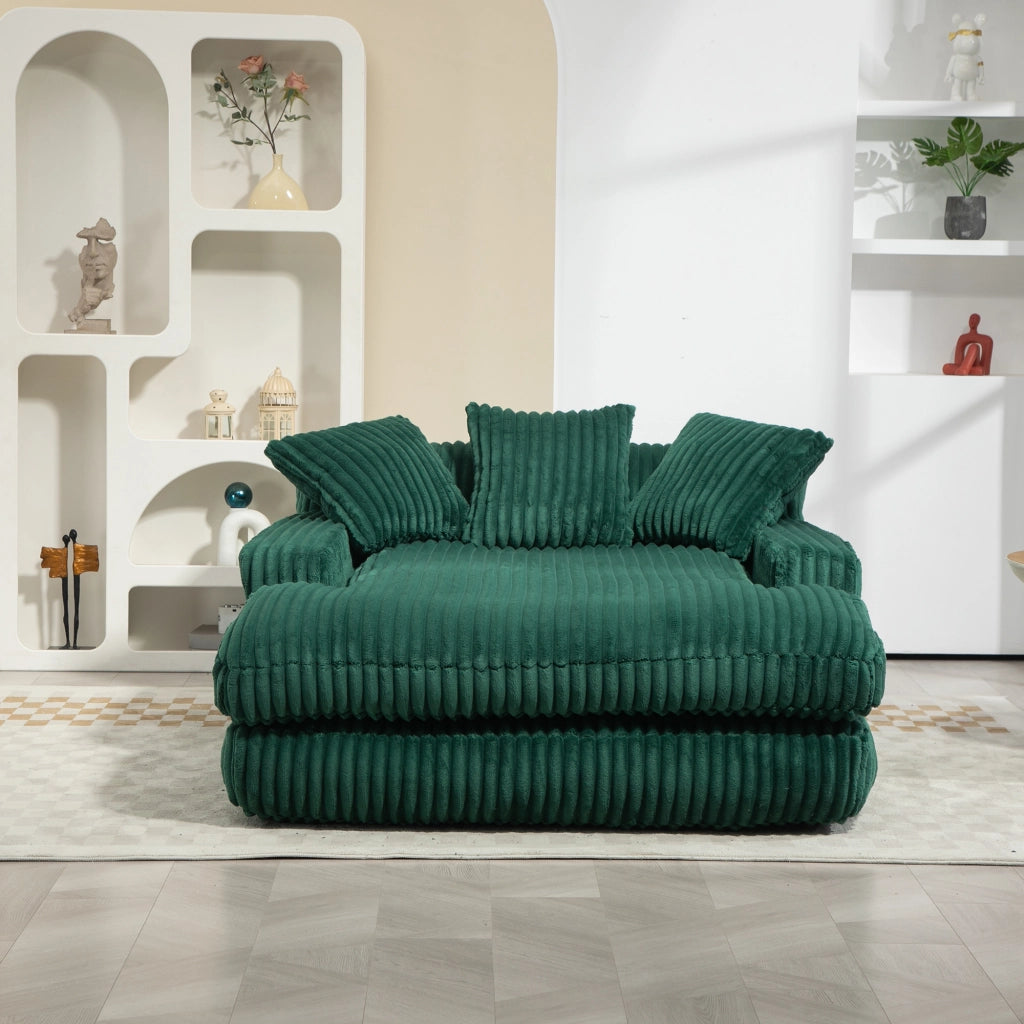 Chaise Longue Poltrona da Pavimento con Design Ergonomico e 3 Cuscini, in Velluto a Coste Smeraldo 125 × 155 × 63 cm
