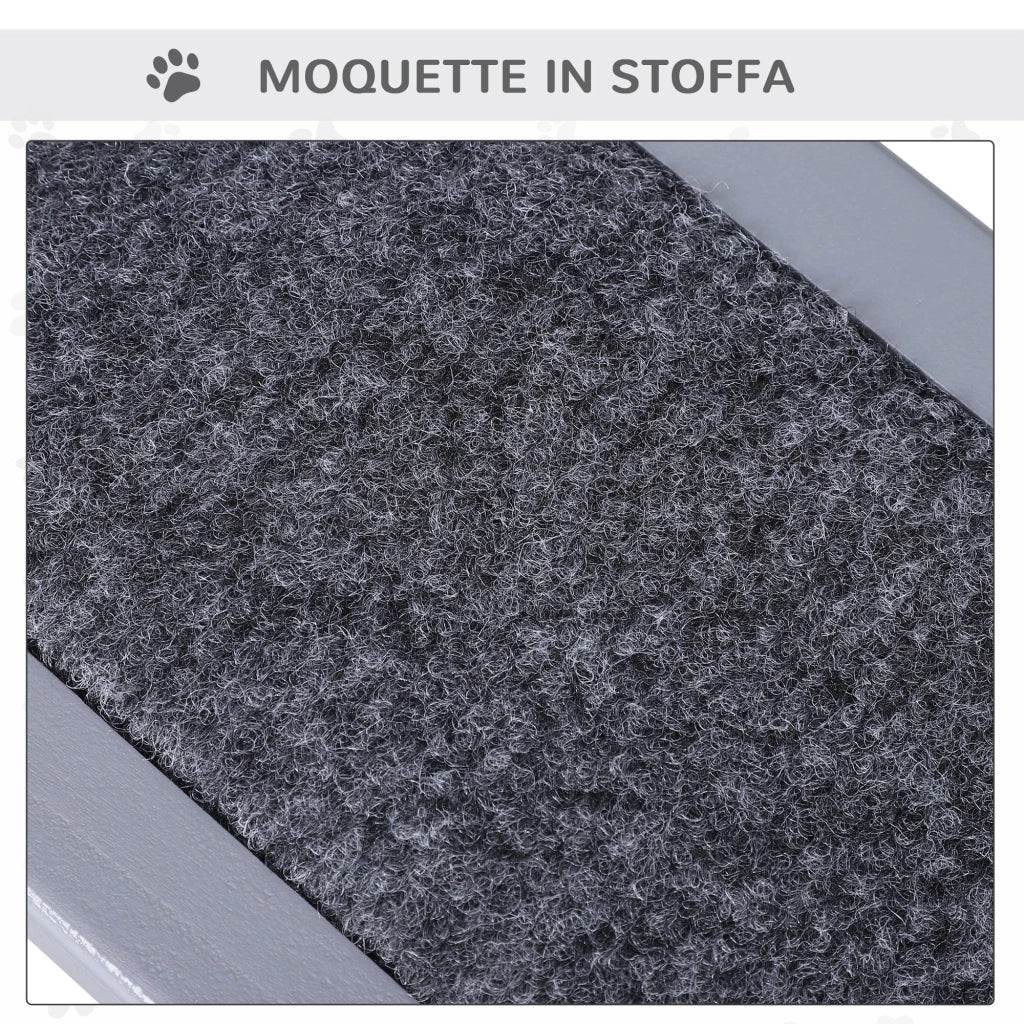 EasyComfort Scaletta per Cani a 3 Gradini con Tappeto Antiscivolo e Spazio Interno, 40.5x44.5x38cm, Grigio