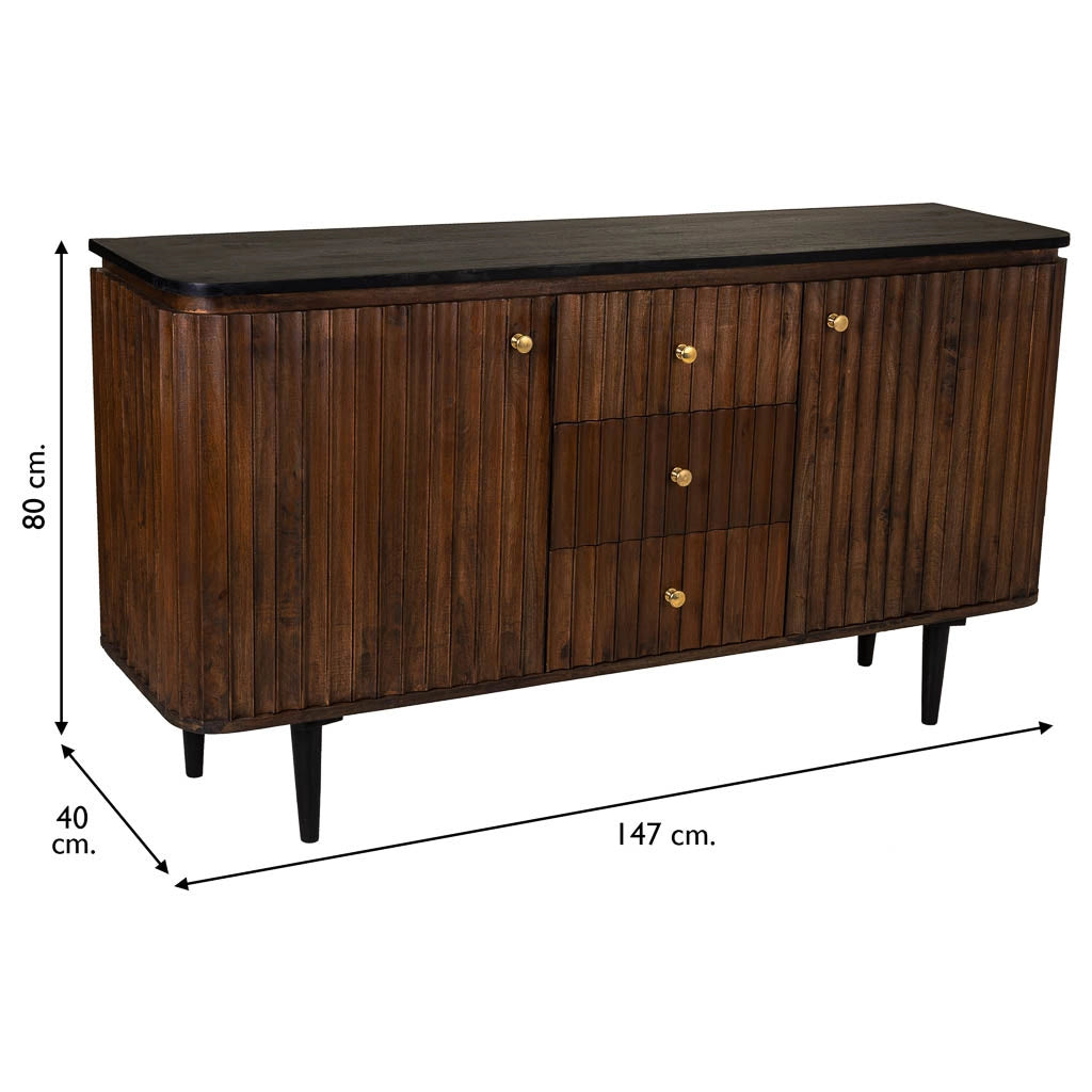 Credenza in legno artigianale nero 147x40x80h cm