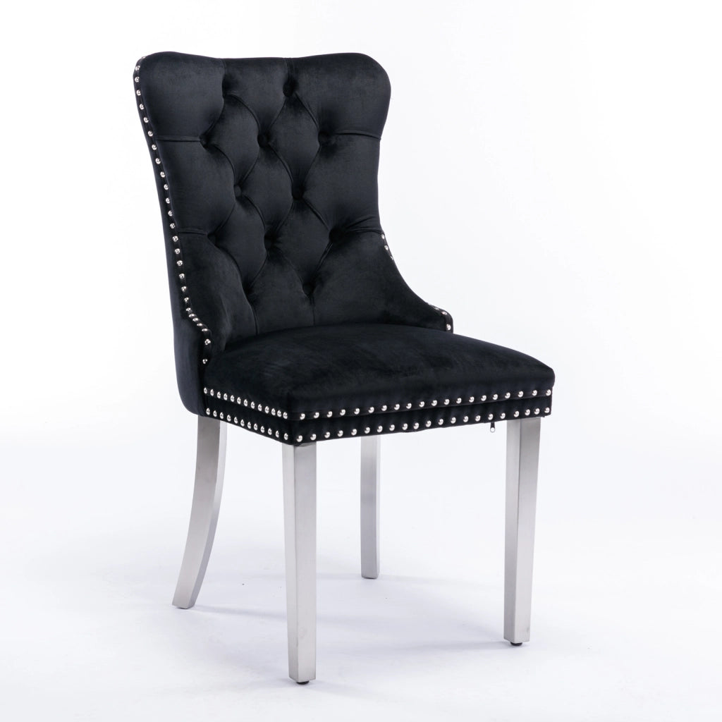 Sedie da Pranzo Imbottite in Velluto con Gambe in Metallo ¨C MINIMAL ¨C Set 2 Pezzi, Nero