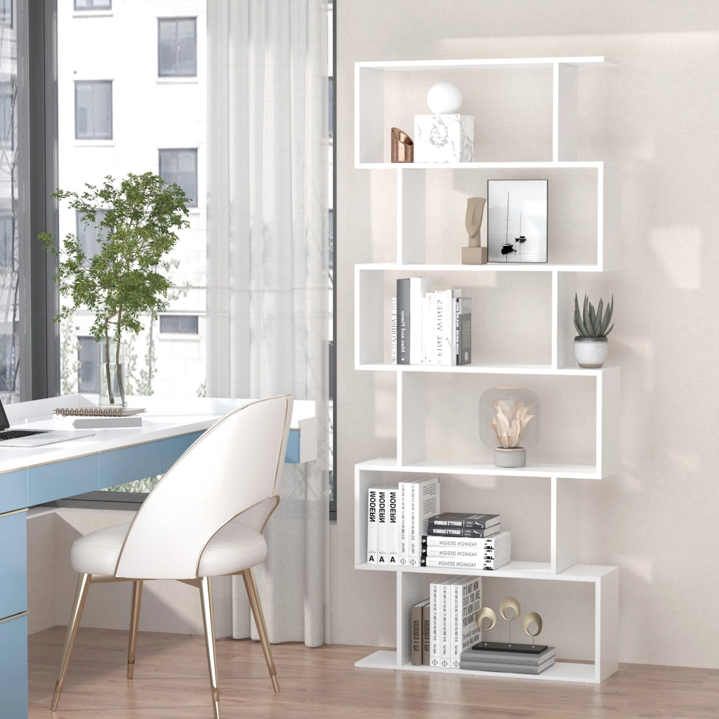 EasyComfort Scaffale Alto con 6 Ripiani, Libreria Scaffalatura in Legno Design Moderno, Bianco 80 × 23 × 192cm