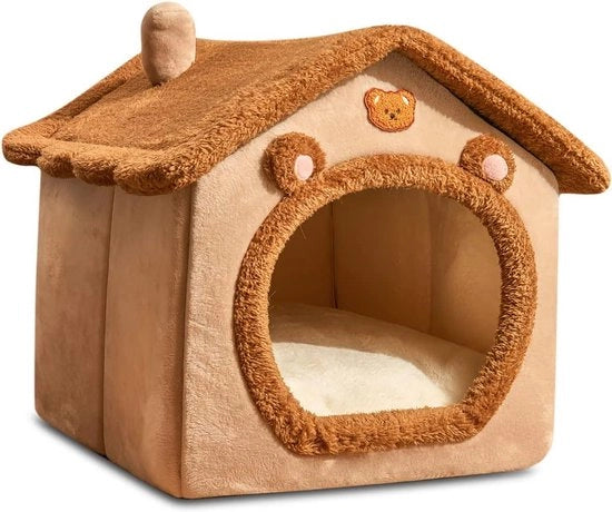 Casetta per gatti e letto per cani, caldo e accogliente, pieghevole e confortevole (M marrone)