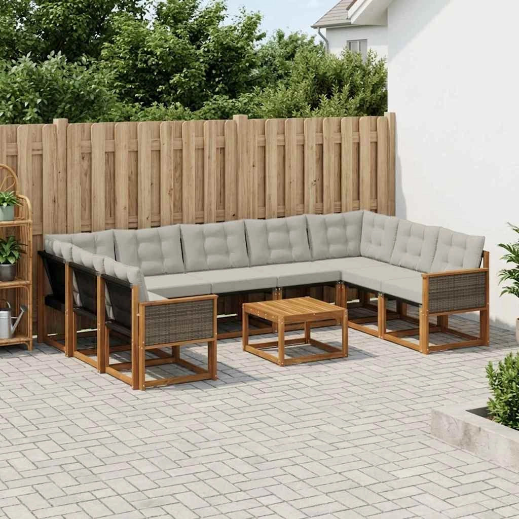 Set di divani da esterno 10 pz Naturale e Grigio chiaro 3382219