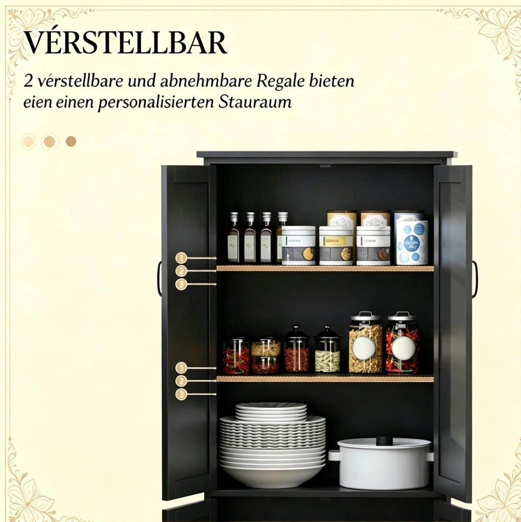 Mobile da cucina ULEVR 60x30x123 cm con 4 ante e 3 ripiani, armadio contenitore nero in MDF