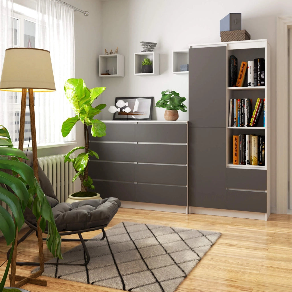 Libreria AKORD R11 Bianco, Grigio Grafite 80 cm 2 ante 2 cassetti 80x35x180 cm