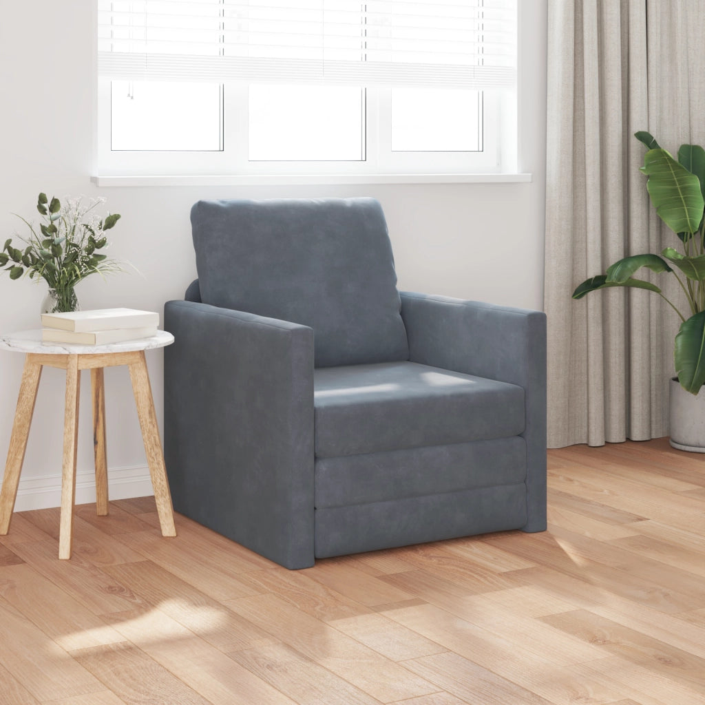 Divano a pavimento  Singolo Convertibile in Velluto 74x77x81 cm Grigio Scuro