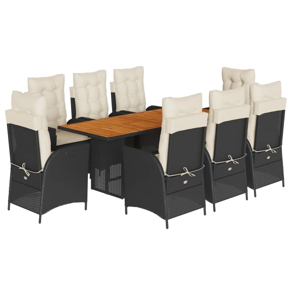 Set da Pranzo da Giardino 9 pz con Cuscini Nero in Polyrattan 3213138