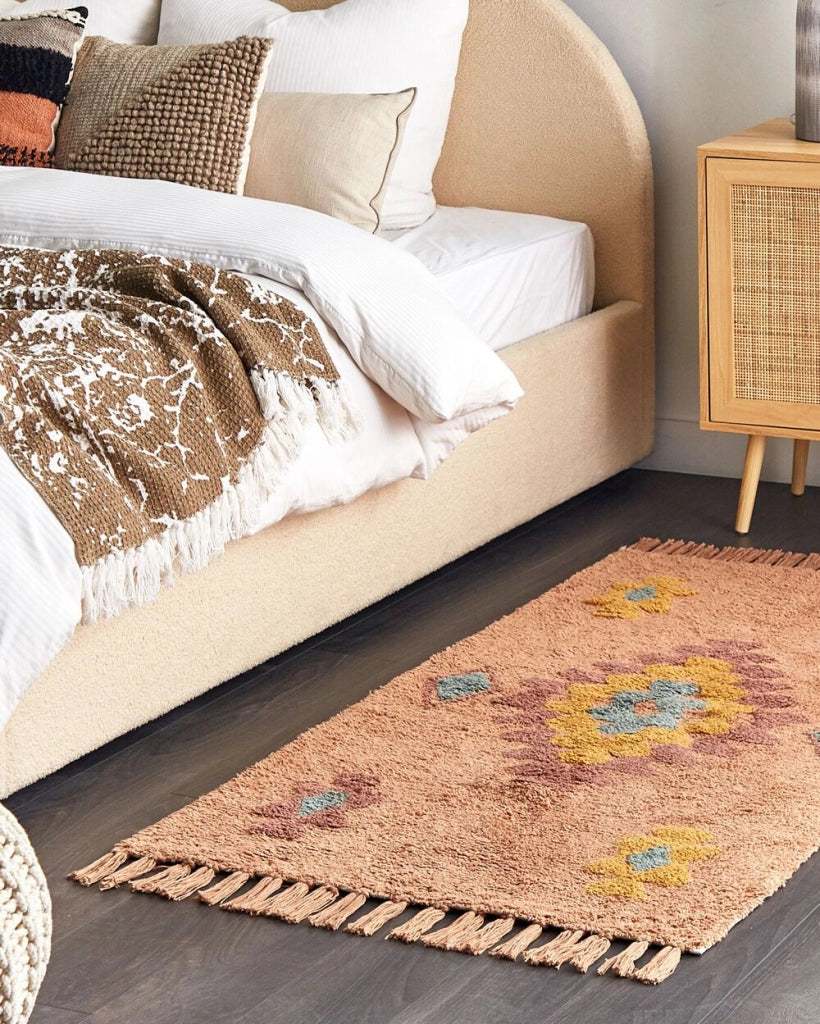 Tappeto in cotone con nappe e motivo a geometrico arancione 80 x 150 cm soggiorno camera da letto