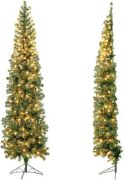 Albero di Natale Mezzo 210 cm, Albero di Natale Artificiale Metà con 150 Luci LED, 450 Rami Folti e Base Pieghevole in Metallo, Ideale per Casa, Ufficio, Negozi e Hotel, Verde